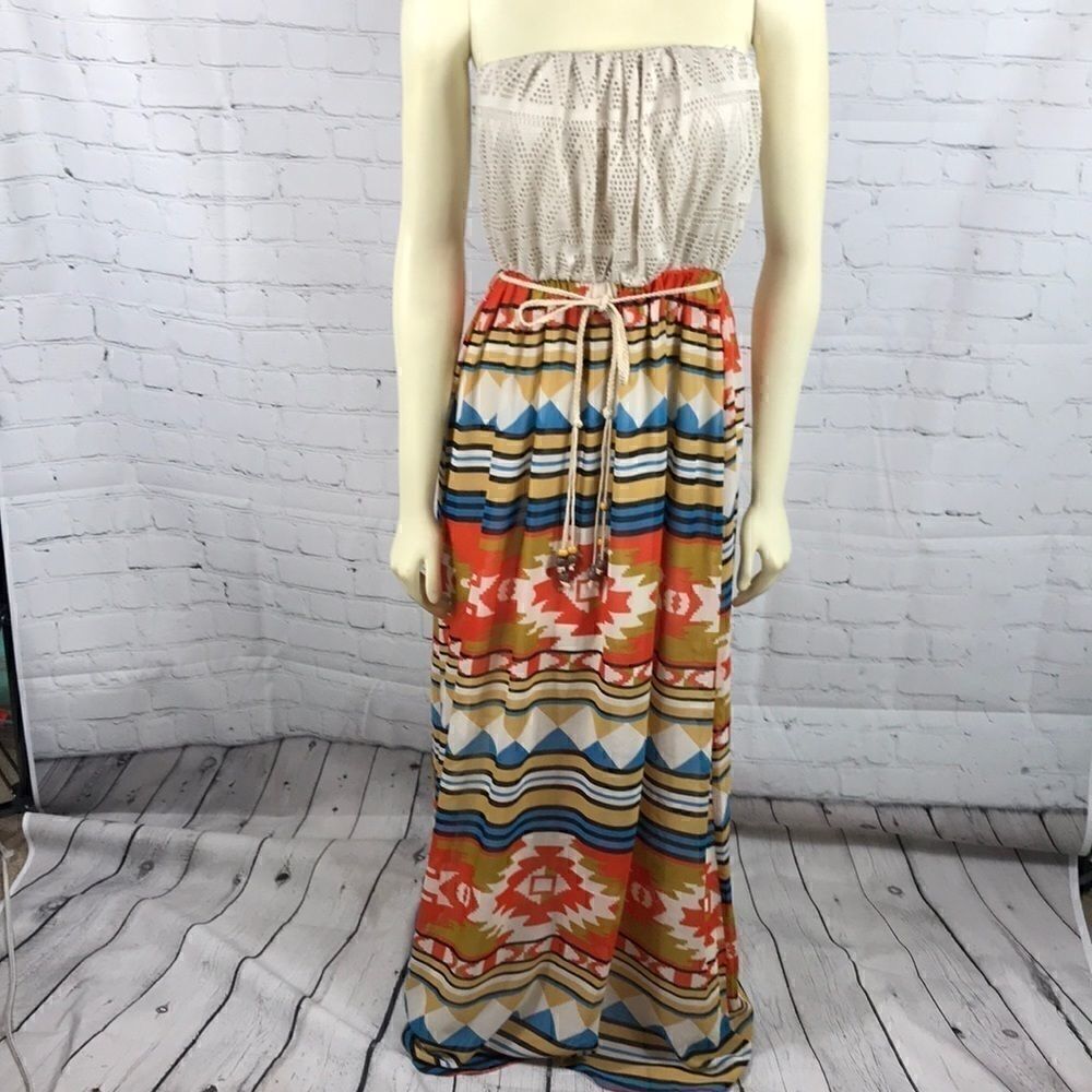 Finesse Boho Strapless Maxi Dress Medium EUC